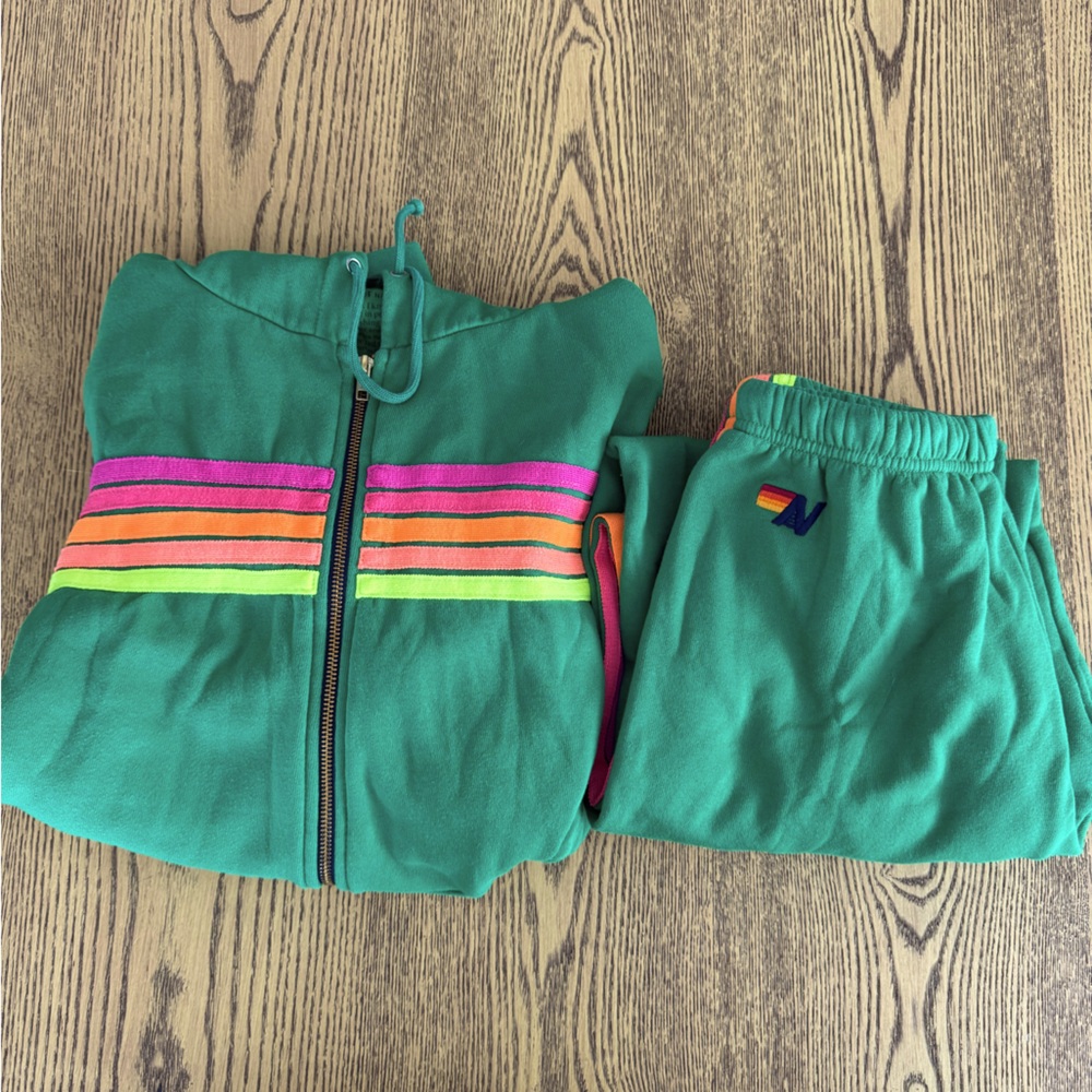 Green Aviator Nation Track Suit with Stripes